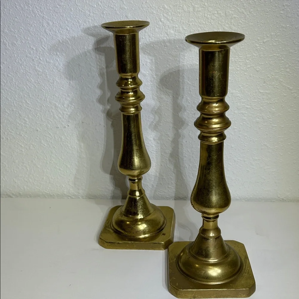 Vintage 60’s Harvin Virginia Metalcrafters Solid Brass Heavy Candlesticks - Picture 7 of 14